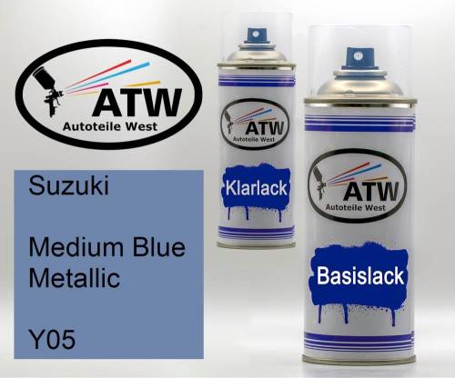 Suzuki, Medium Blue Metallic, Y05: 400ml Sprühdose + 400ml Klarlack - Set, von ATW Autoteile West.